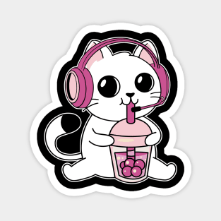 Gamer Cat Drinking Bubble Tea Magnet