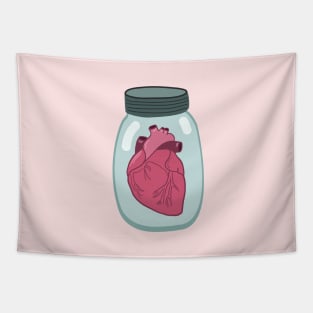 Jar with anatomical hearts. Vector flat illustration. Valentine's day drawing Tapestry