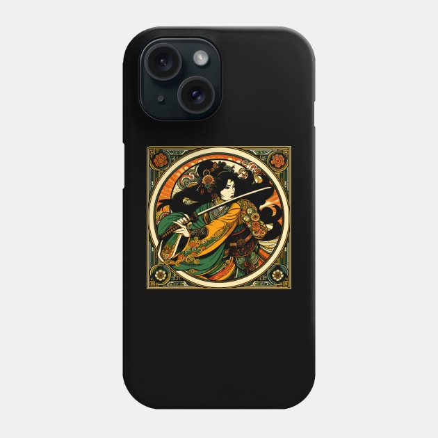 Chinese Swordswoman in a Mucha Art Nouveau Style Phone Case by RCDBerlin