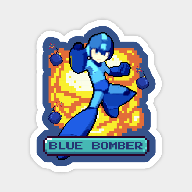 Blue Bomber Pixel Magnet by Thermul Bidean