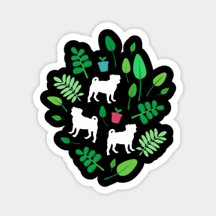 White Pugs with Leaves Magnet