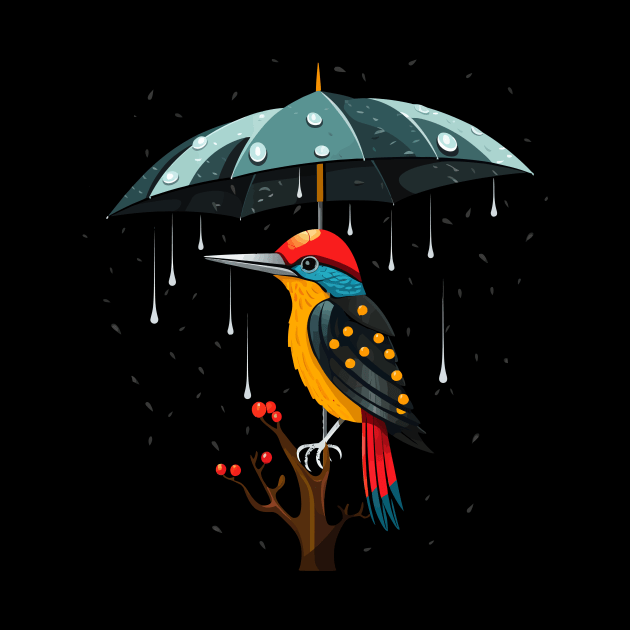 Woodpecker Rainy Day With Umbrella by JH Mart