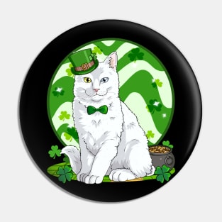 Turkish Angora Cat St. Patricks Day Irish Leprechaun Pin