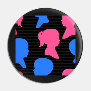 Child Silhouettes - Pink and Blue on Stripped Background Pin