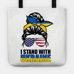 Ukrainian American Flag I Stand With Ukraine Messy Bun Women Tote