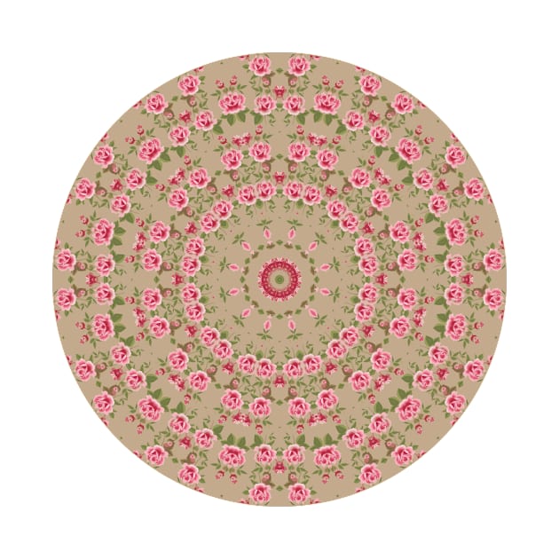 Vintage Pink Roses Kaleidoscope Mandala by CheriesArt