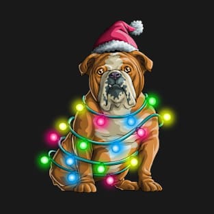 English Bulldog Santa Funny Christmas Tree Lights Xmas For Dog lovers T-Shirt