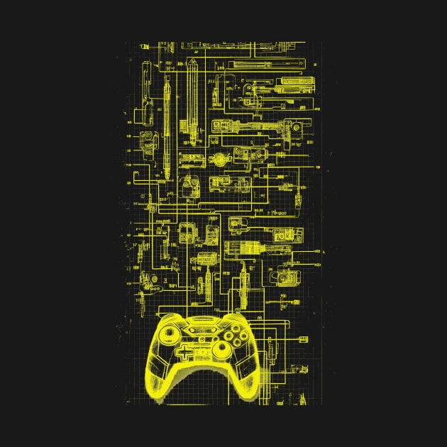 Neon Yellow Video Game Controller Blueprint by Trip Tank