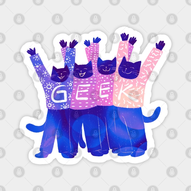 The four cute cats celebrate being GEEKS Magnet by iulistration