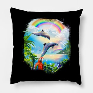 Rainbow Dolphins Pillow