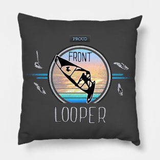 Proud Front Looper Windsurf Jump at Sunset over Ocean Waves Pillow