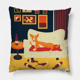 Bright greyhound drinking red wine Pillow