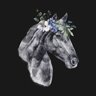 Floral Wild Horse Mustangs Animal Spirit Wildlife Rescue T-Shirt