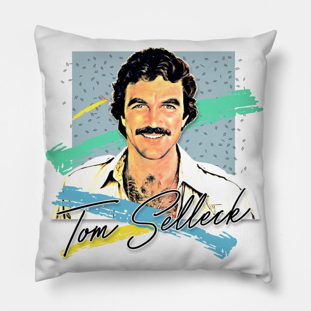 Tom Selleck 80s Aesthetic Design Pillow by DankFutura