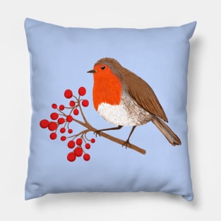 European Robin Winter Bird Pillow