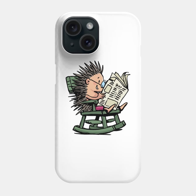 hedgehog in a rocking chair reads a newspaper Phone Case by duxpavlic