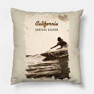 ☀ California ✪ Surfers Heaven ✪ Vintage Retro art style poster ✔ ✅ Pillow