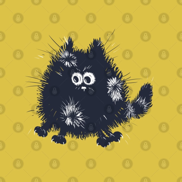 Funny Blue and White Fluffy Cat on Yellow Background by NattyDesigns