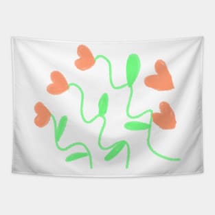 Orange green heart watercolor art Tapestry