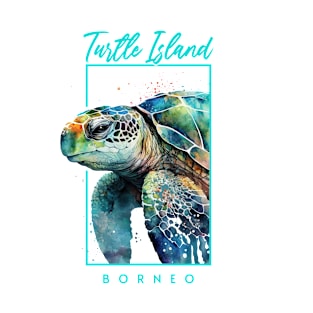 Turtle Island Borneo Watercolor Sea Turtle Portrait T-Shirt