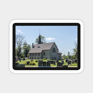 Small town church with cemetery Magnet