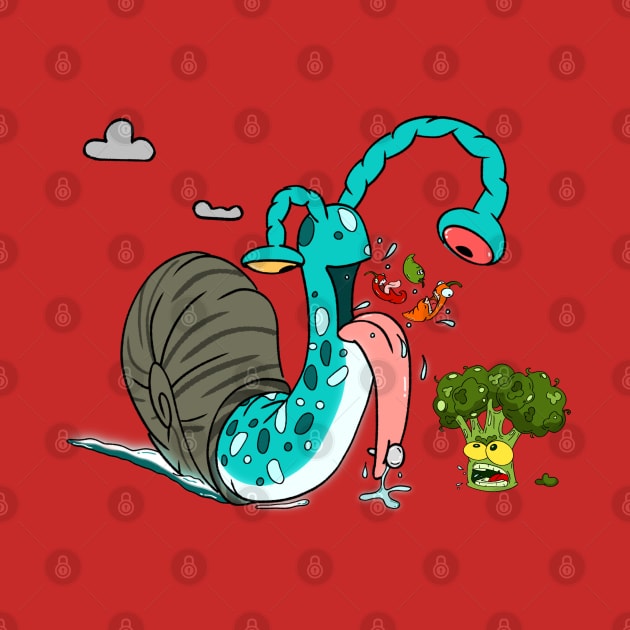 Punk Snail and Chili Peppers with Broccoli by Odd Creatures