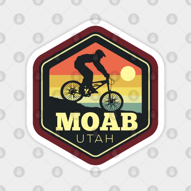 Moab Utah Mountain Bike Vintage Sunset Hexagon Magnet by DetourShirts