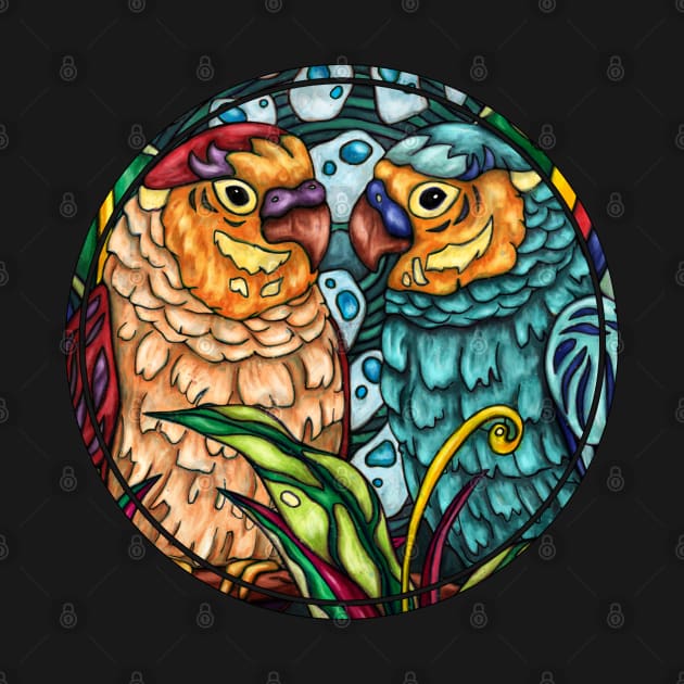 Cute lovebirds couple, romantic birds art by NadiaChevrel