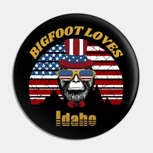 Bigfoot loves America and Idaho Pin