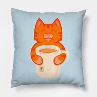 Cat Sipping Tea Pillow