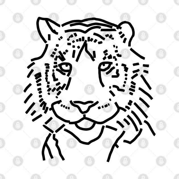 Black Line Minimal Tiger Face by ellenhenryart