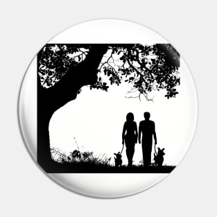 Dog Walk - Dog Walking Couple Silhouette Pin