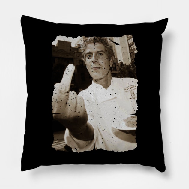 Anthony Bourdain // vintage Pillow by Dewyse ilust