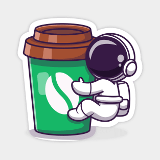 Cute Astronaut With Coffee Cup Magnet
