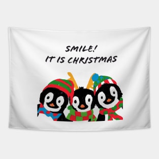 Smile It is Christmas! Penguin friends wish you a merry Christmas! Tapestry