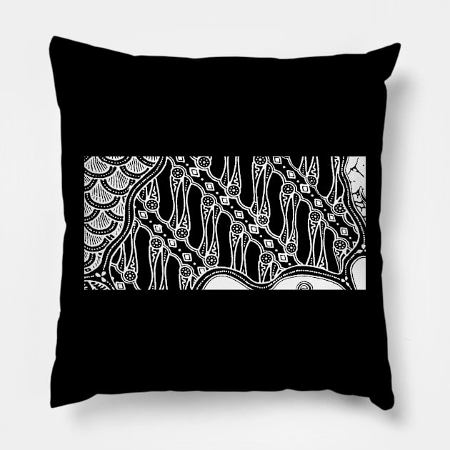 Monochrome Pattern Batik Bali Pillow by Batik Mollek