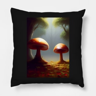 DREAMY MUSHROOMS IN SUNLIT FOREST GLADE Pillow