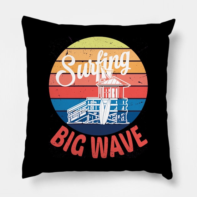 Surf - The Big Wave, Big Wave Surfer, Retro style wave, Vintage wave pattern, great wave, Japan surf culture, kanagawa shonan Pillow by wiixyou