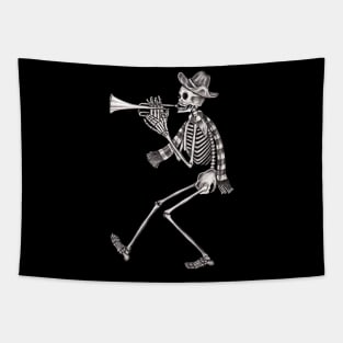 Sugar skull playing trumpet celebration day of the dead. Tapestry