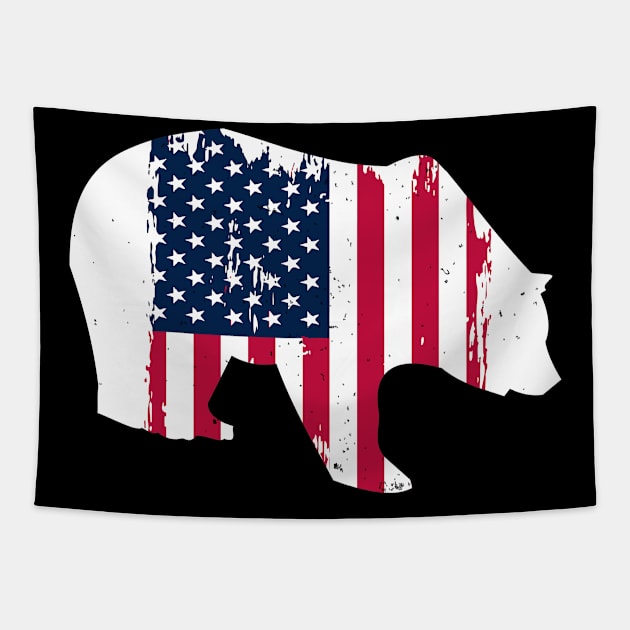 American USA  Flag Grizzly Brown Bear Hunter Nature Conservation Wildlife Outdoors Tapestry by twizzler3b