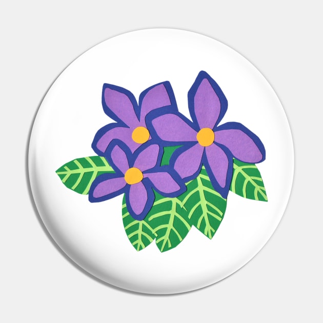 Flowers Purple Hawaiin with Green Leaves Paper Cut Out Pin by VegShop