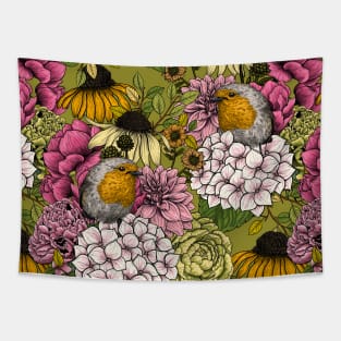 Robins in the garden Tapestry