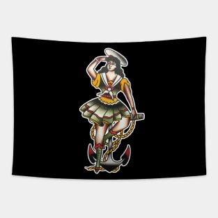 Lady on Anchor Tattoo Design Tapestry