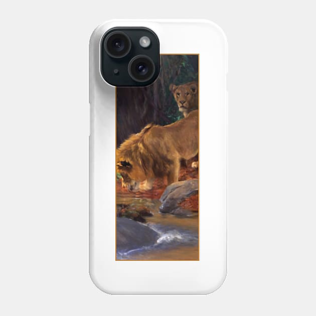 Lions at the Jungle Stream by Wilhelm Kuhnert Phone Case by academic-art