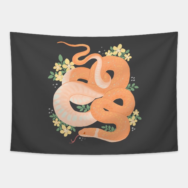 Ring-Necked Snake and Yellow Flowers Tapestry by starrypaige