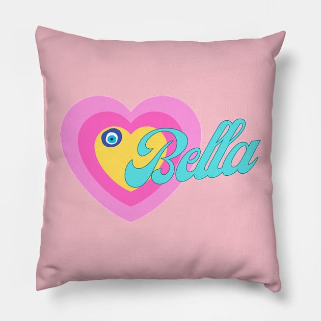 Bella in Colorful Heart Illustration Pillow by jetartdesign