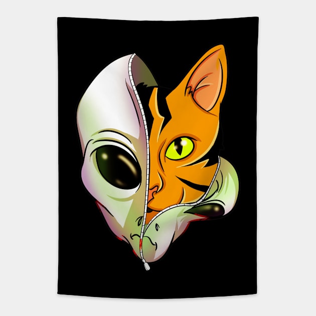 Ginger Feline Space Cat Alien Tapestry by Trendy Black Sheep