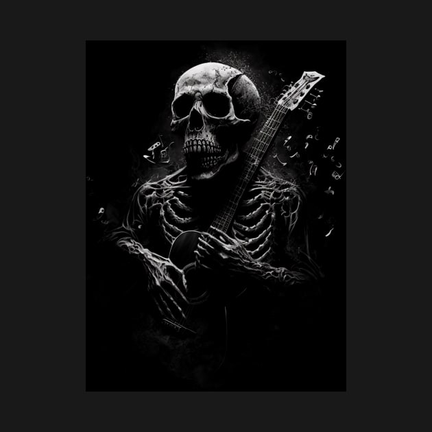 Skull Playing Guitar Black and White by SNstore