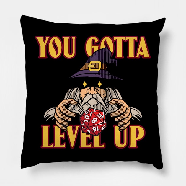 Fantasy Wizard Tabletop RPG Level Up Pillow by Tip Top Tee's