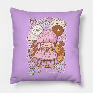 Cute doughnut girl kawaii style Pillow